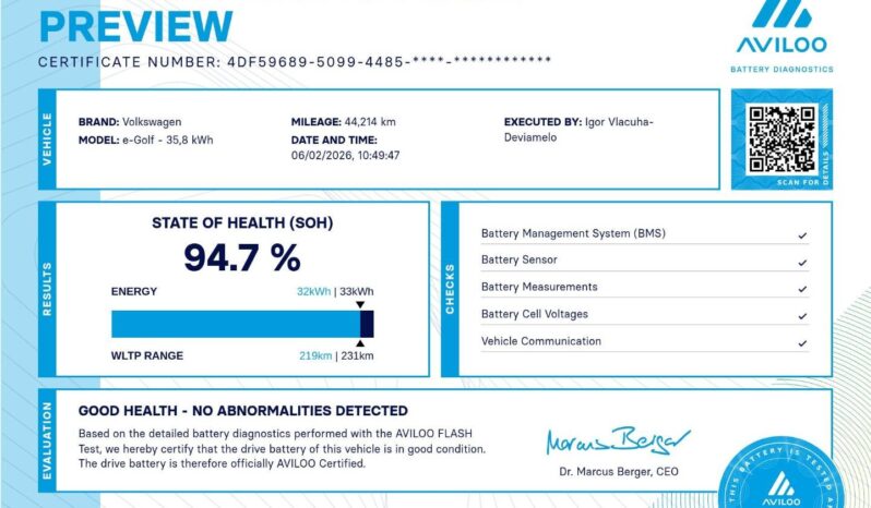 Volkswagen Golf e- 100kW /136 PS _SOH 94,7 % full